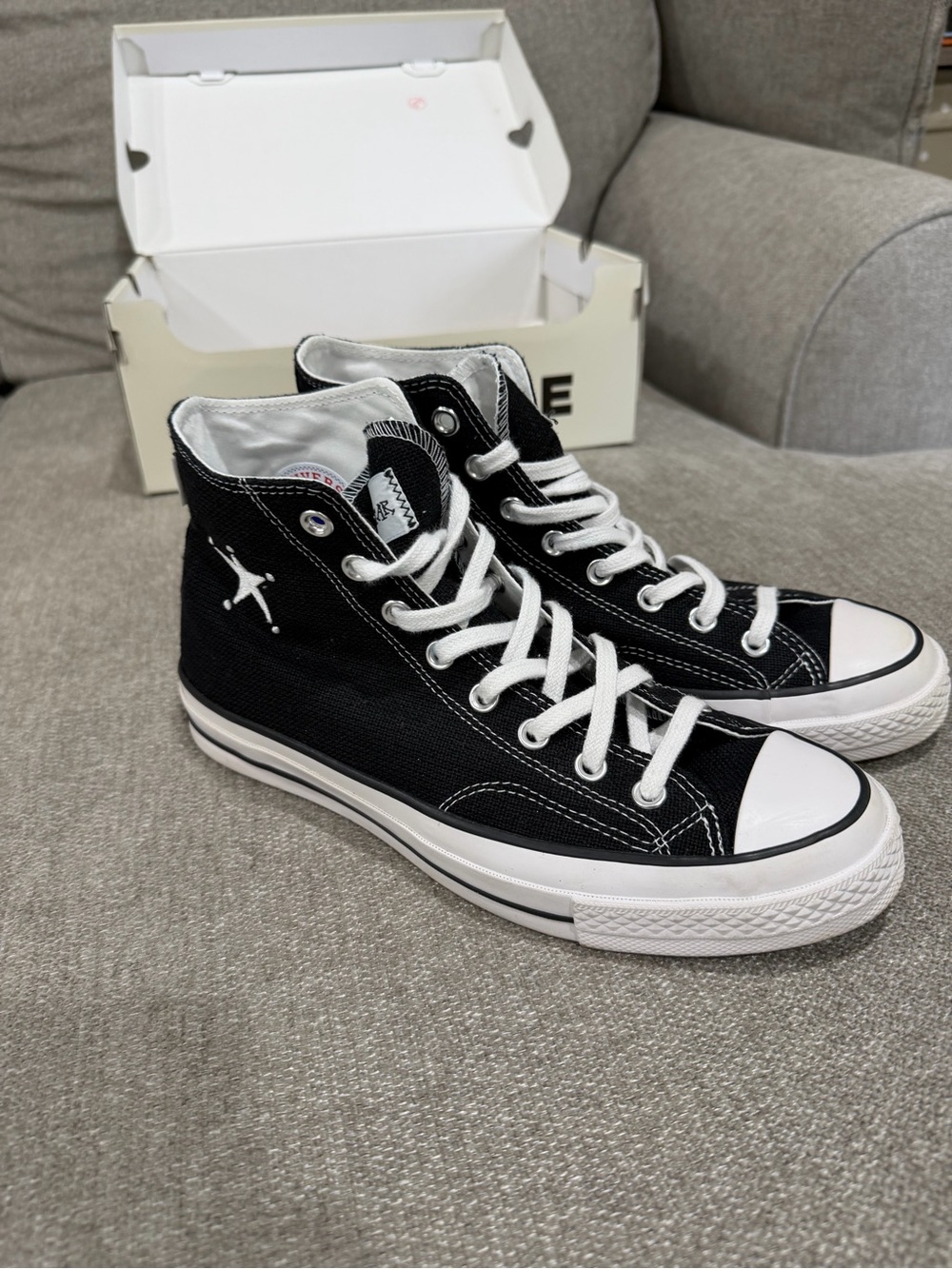 Stussy Black and White High-Top Canvas Sneakers